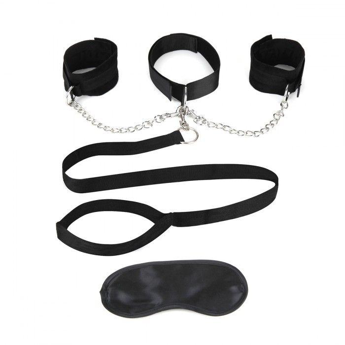 Купить Чёрный ошейник с наручниками и поводком Collar Cuffs   Leash Set в Москве.