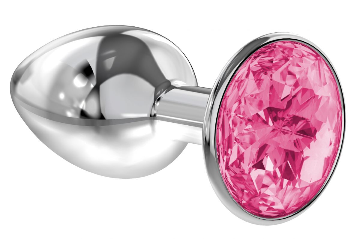 Купить Малая серебристая анальная пробка Diamond Pink Sparkle Small с розовым кристаллом - 7 см. в Москве.