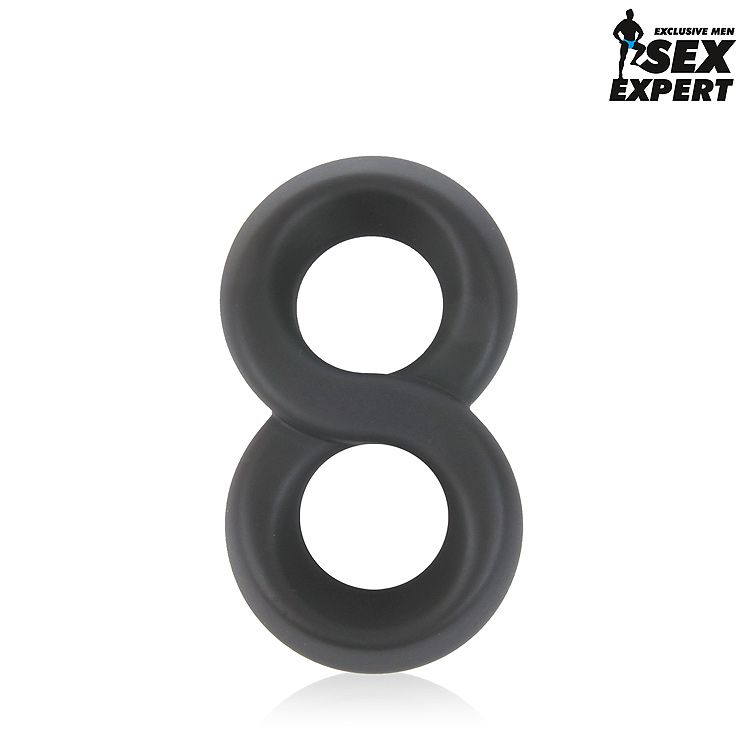 Купить Черное силиконовое эрекционное кольцо Sex Expert в виде восьмерки в Москве.