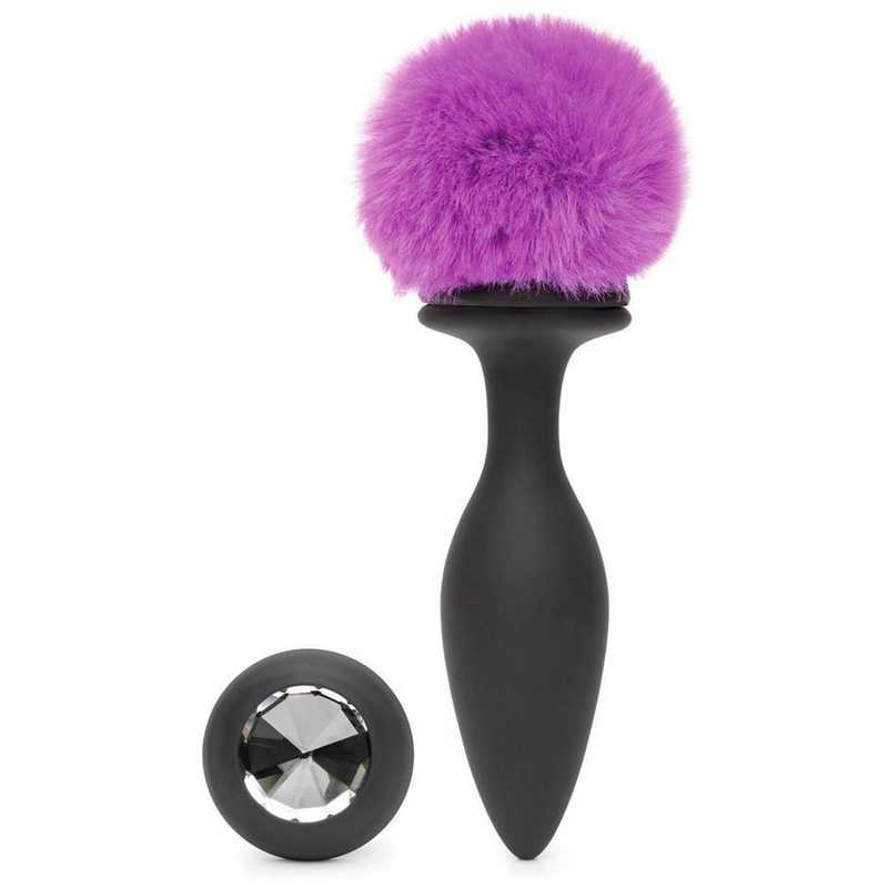 Купить Черная анальная вибропробка Rechargeable Vibrating Bunny Tail Butt Plug Large - 14 см. в Москве.