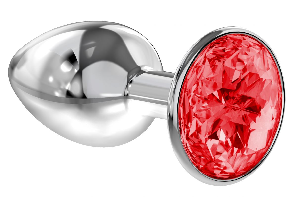 Купить Малая серебристая анальная пробка Diamond Red Sparkle Small с красным кристаллом - 7 см. в Москве.