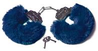 Купить Шикарные темно-синие меховые наручники с ключиками в Москве.