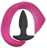 Купить Черная анальная пробка с розовым хвостом Silicone Anal Plug with Pony Tail в Москве.