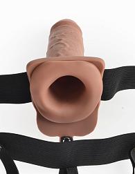 Купить Кофейный перезаряжаемый вибрострапон 7  Hollow Rechargeable Strap-on with Balls - 20,3 см. в Москве.