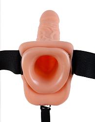 Купить Полый страпон с креплением Vibrating Hollow Strap-On with Balls - 18,9 см. в Москве.