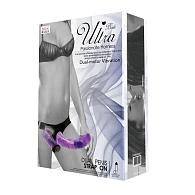 Купить Женский фиолетовый страпон с вагинальной вибропробкой Ultra - 17,5 см. в Москве.