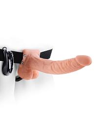 Купить Телесный полый страпон с вибрацией Vibrating Hollow Strap-On with Balls - 24 см. в Москве.