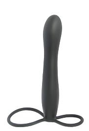 Купить Черная насадка на пенис для двойной стимуляции Mojo BlackJack - 15 см. в Москве.