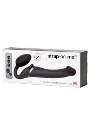 Купить Черный безремневой вибрострапон Silicone Bendable Strap-On M в Москве.