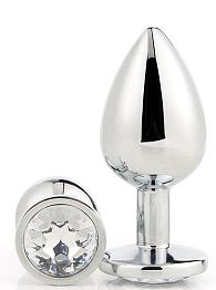 Купить Серебристая анальная втулка с прозрачным кристаллом - 7,1 см. в Москве.