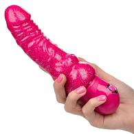 Купить Розовый вибратор-реалистик с блестками Naughty Bits Lady Boner Bendable Personal Vibrator - 20 см. в Москве.