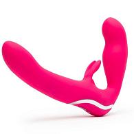 Купить Ярко-розовый безремневой страпон Rechargeable Vibrating Strapless Strap-On в Москве.