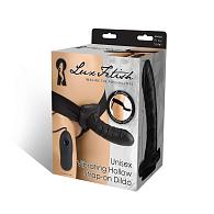 Купить Чёрный полый страпон с вибрацией Unisex Vibrating Hollow Strap-On - 14 см. в Москве.