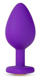 Купить Фиолетовая анальная пробка Bling Plug Medium с золотистым стразом - 8,3 см. в Москве.