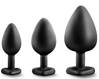 Купить Набор из 3 черных пробок с прозрачным кристаллом-сердечком Bling Plugs Training Kit в Москве.