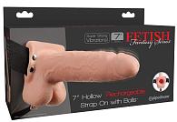 Купить Телесный перезаряжаемый вибрострапон 7  Hollow Rechargeable Strap-on with Balls - 20,3 см. в Москве.