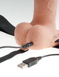 Купить Телесный перезаряжаемый вибрострапон 7  Hollow Rechargeable Strap-on with Balls - 20,3 см. в Москве.