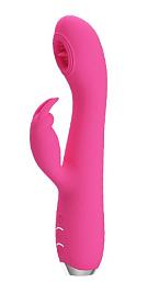Купить Розовый вибромассажер-кролик Rachel с имитацией оральных ласк - 19,9 см. в Москве.