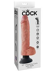 Купить Телесный вибромассажер 10  Vibrating Cock with Balls - 25,4 см. в Москве.