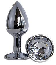 Купить Металлическая анальная втулка с прозрачным кристаллом - 7,2 см. в Москве.