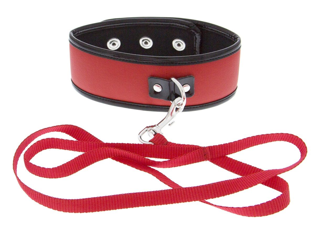 Купить Красно-чёрный ошейник из полиуретана с поводком Collar and Leash в Москве.