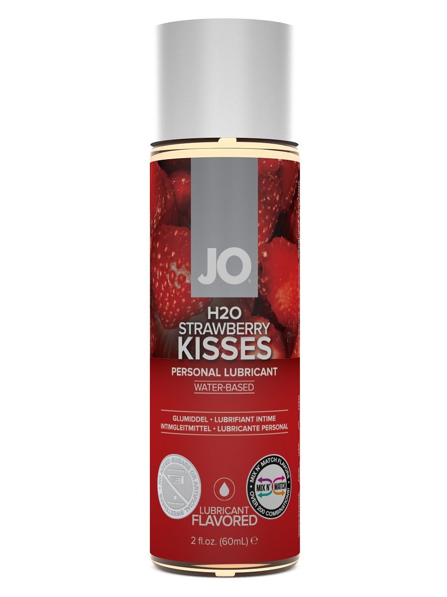 Купить Лубрикант на водной основе с ароматом клубники JO Flavored Strawberry Kiss - 60 мл. в Москве.