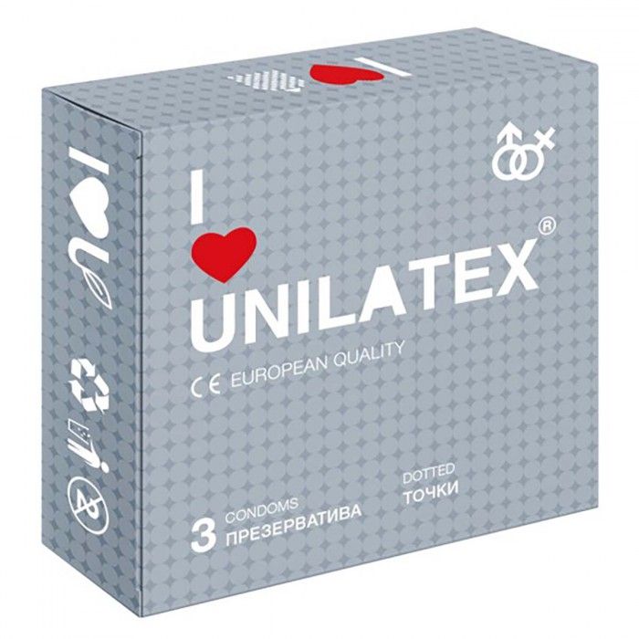 Купить Презервативы с точками Unilatex Dotted - 1 блок (12 упаковок по 3 презерватива в каждой) в Москве.