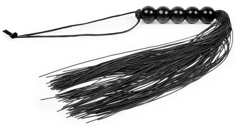 Купить Черная многохвостая плеть с рукоятью-шариками - 35 см. в Москве.
