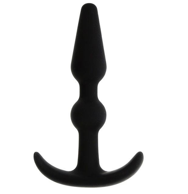 Купить Чёрный массажер для анальной стимуляции T-SHAPE SILICONE BUTT PLUG BLACK - 8,9 см. в Москве.