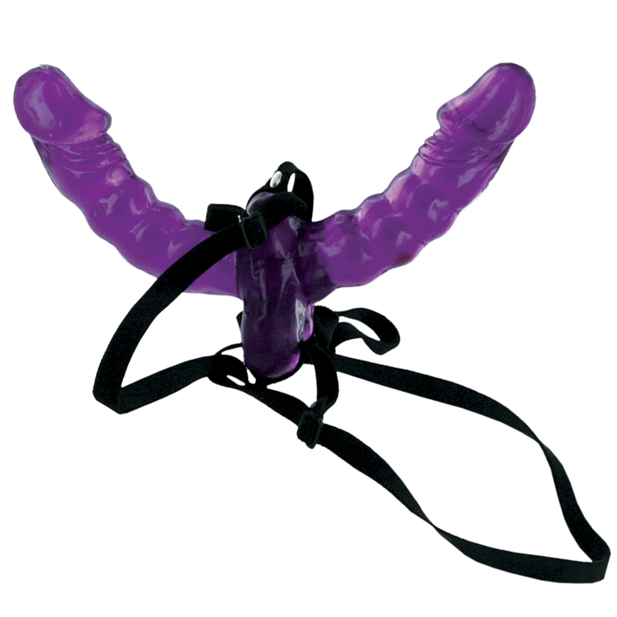Купить Фиолетовый страпон Double Delight Strap-on с вагинальным отростком - 14 см. в Москве.