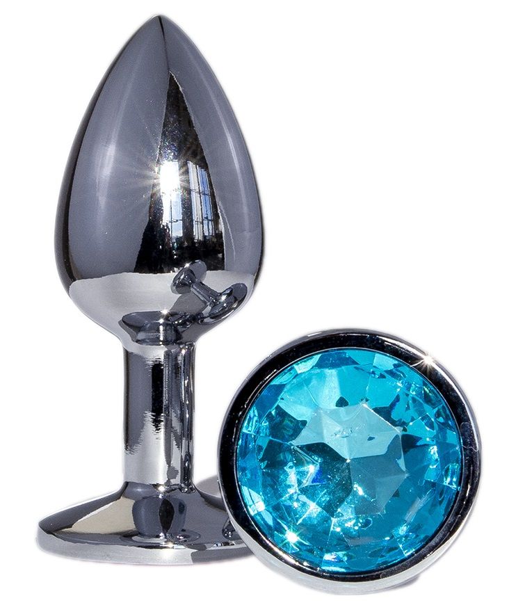 Купить Металлическая анальная втулка с голубым кристаллом - 7,2 см. в Москве.