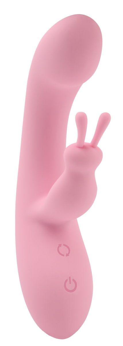 Купить Нежно-розовый вибратор со стимулятором клитора Jumping Rabbit Vibrator - 19,5 см. в Москве.