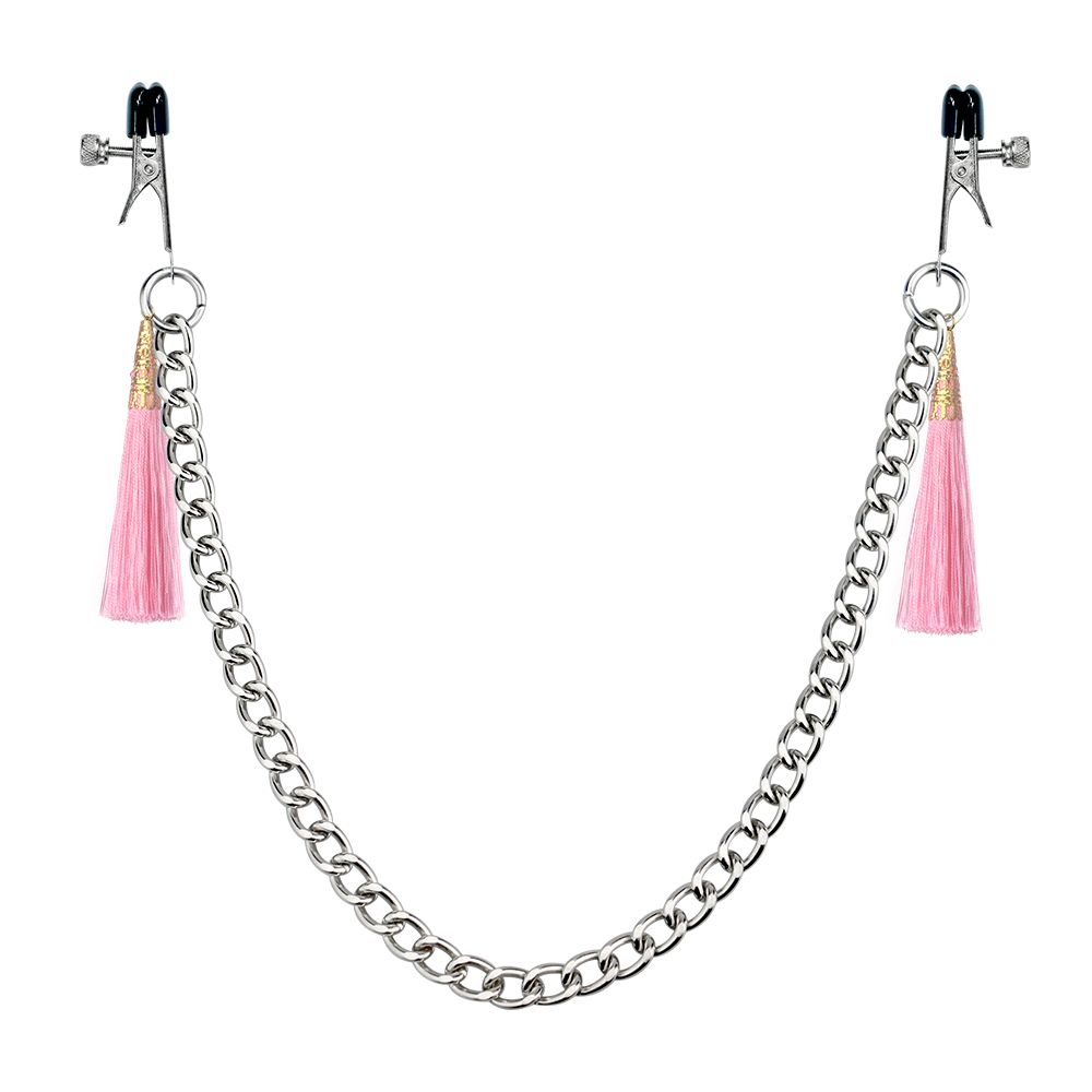 Купить Зажимы на соски с розовыми кистями Tassel Nipple Clamp With Chain в Москве.