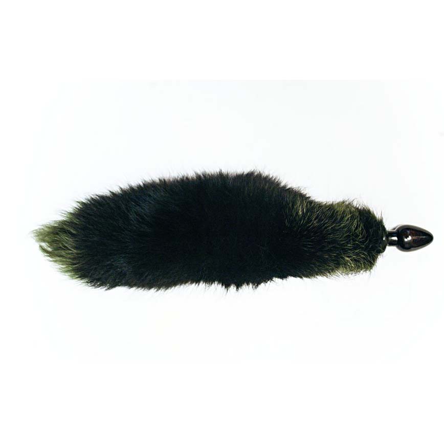 Купить Черная анальная пробка с зеленым лисьим хвостом в Москве.