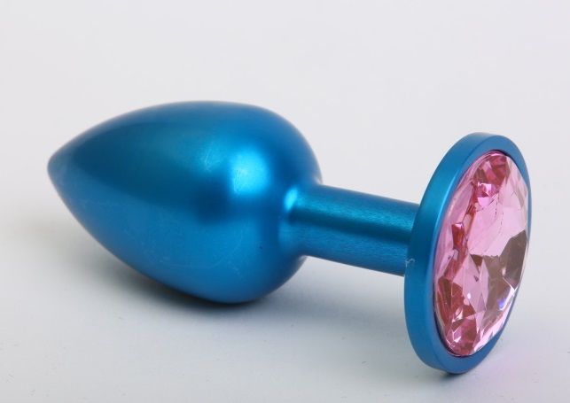 Купить Синяя анальная пробка с розовым кристаллом - 8,2 см. в Москве.