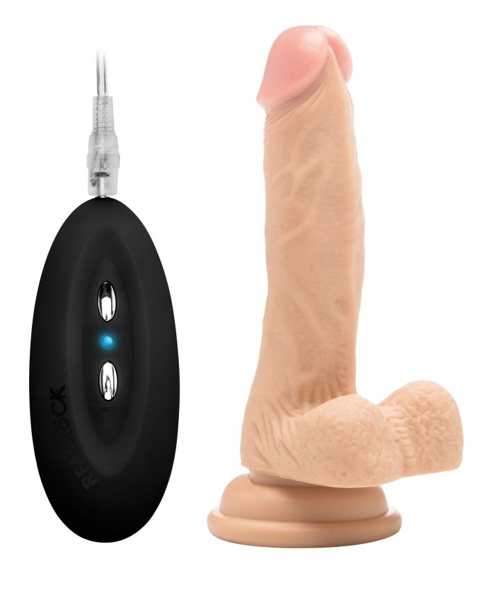 Купить Телесный вибратор-реалистик Vibrating Realistic Cock 7  With Scrotum - 18 см. в Москве.