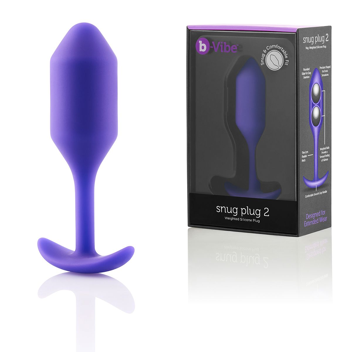 Купить Фиолетовая пробка для ношения B-vibe Snug Plug 2 - 11,4 см. в Москве.