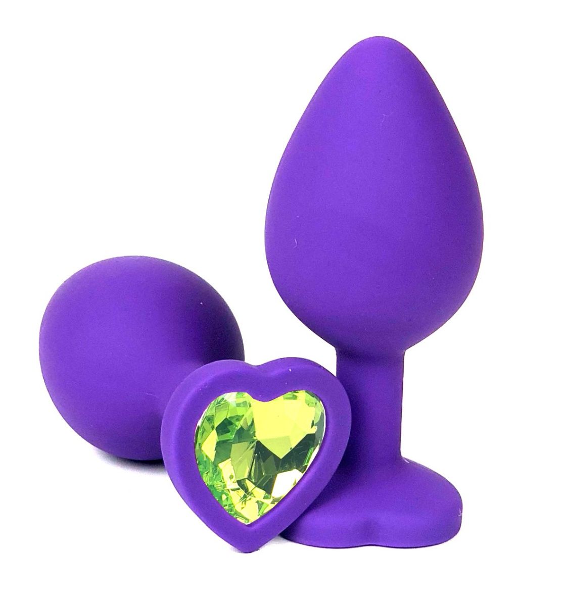 Купить Фиолетовая силиконовая анальная пробка с лаймовым стразом-сердцем - 10,5 см. в Москве.