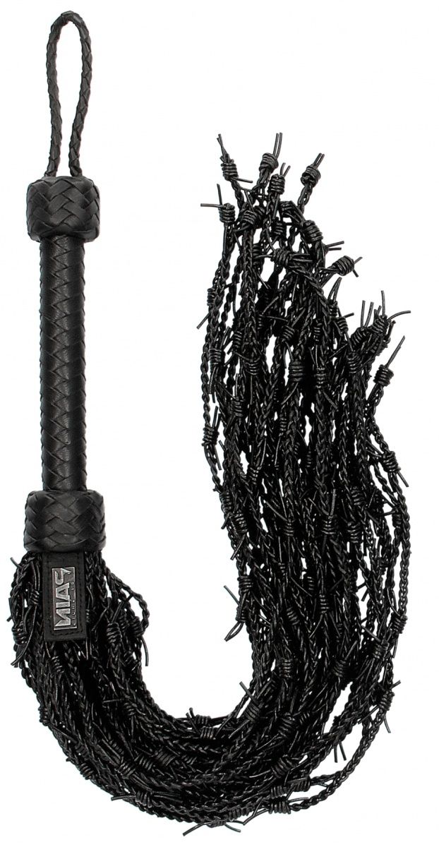 Купить Черная многохвостая плетеная плеть Leather Barbed Wire Flogger - 77 см. в Москве.