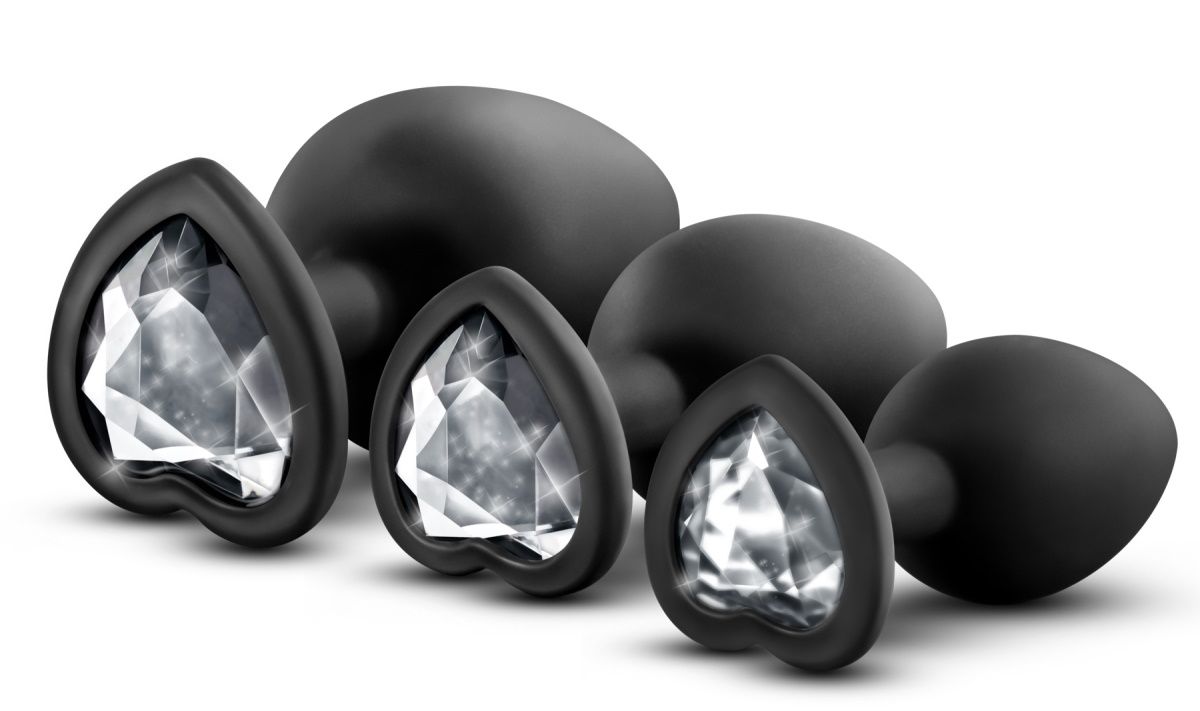 Купить Набор из 3 черных пробок с прозрачным кристаллом-сердечком Bling Plugs Training Kit в Москве.
