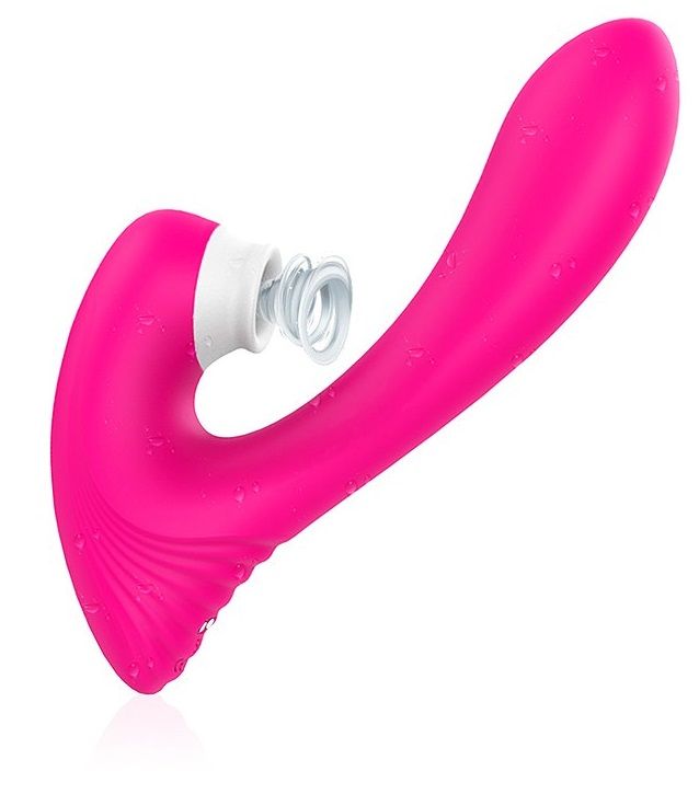 Купить Ярко-розовый клиторальный стимулятор DAWN с вагинальным отростком в Москве.