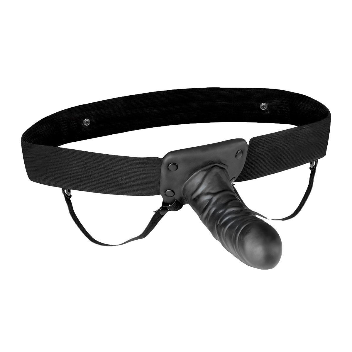 Купить Чёрный полый страпон с вибрацией Unisex Vibrating Hollow Strap-On - 14 см. в Москве.