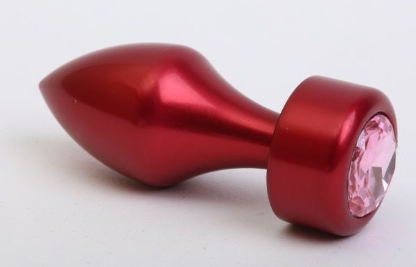 Купить Красная анальная пробка с широким основанием и розовым кристаллом - 7,8 см. в Москве.