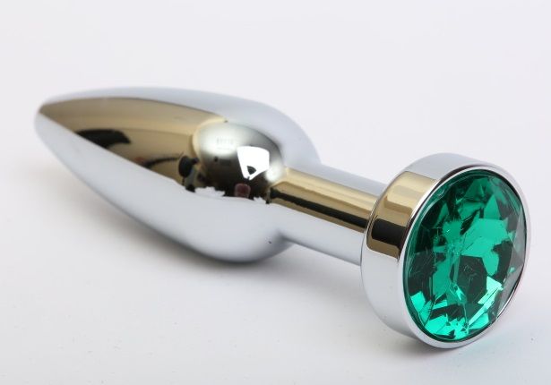 Купить Удлинённая серебристая пробка с зеленым кристаллом - 11,2 см. в Москве.