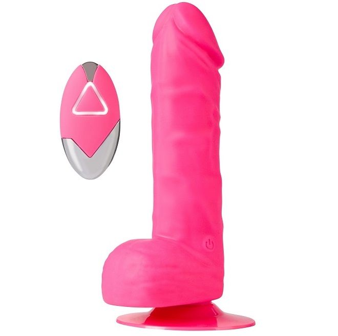 Купить Розовый реалистик на присоске и с пультом ДУ PURRFECT SILICONE DELUXE REMOTE VIBE 7IN - 18 см. в Москве.