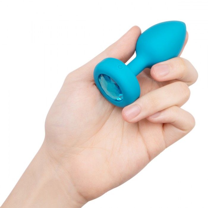 Купить Бирюзовая анальная вибровтулка с кристаллом Vibrating Jewel Plug S/M - 10 см. в Москве.