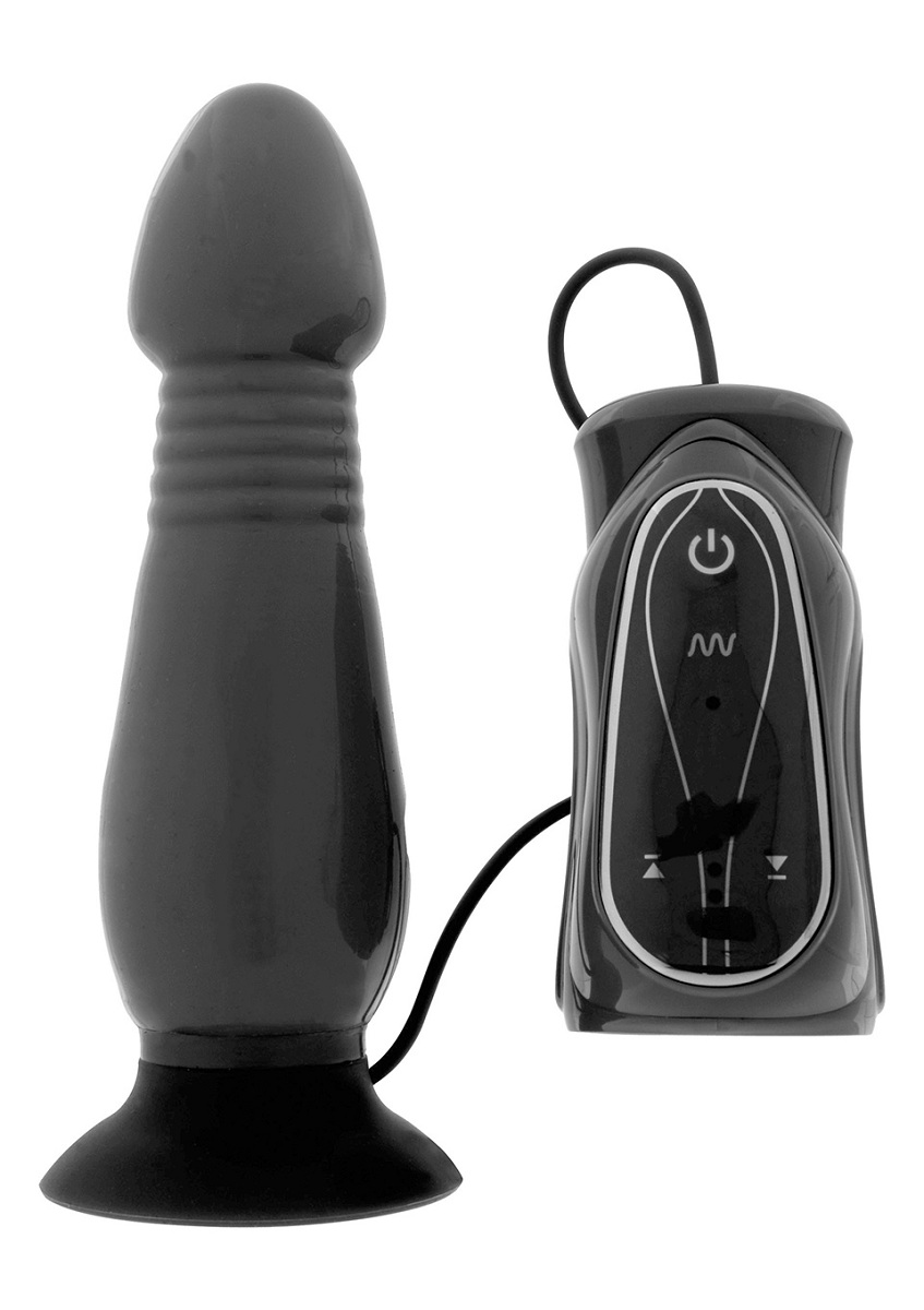 Купить Чёрный анальный стимулятор с вибрацией THRUSTING BUTT PLUG - 14,5 см. в Москве.