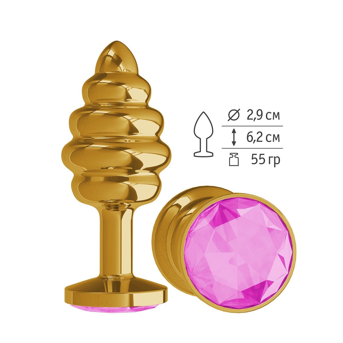 Купить Золотистая пробка с рёбрышками и розовым кристаллом - 7 см. в Москве.