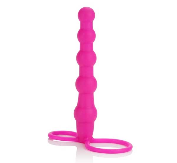 Купить Розовая насадка для двойного проникновения Silicone Love Rider Beaded Dual Penetrator - 14,5 см. в Москве.