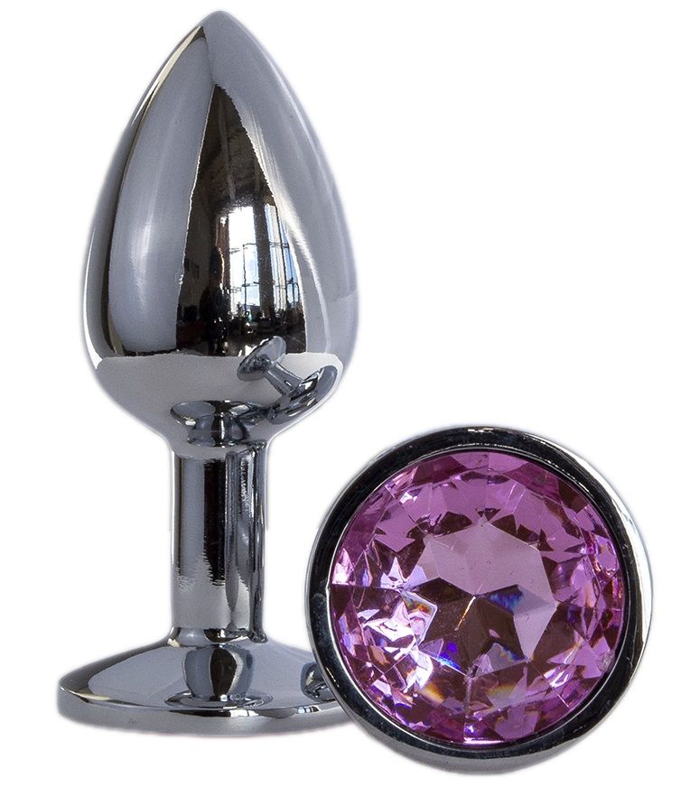 Купить Металлическая анальная втулка с розовым кристаллом - 7,2 см. в Москве.
